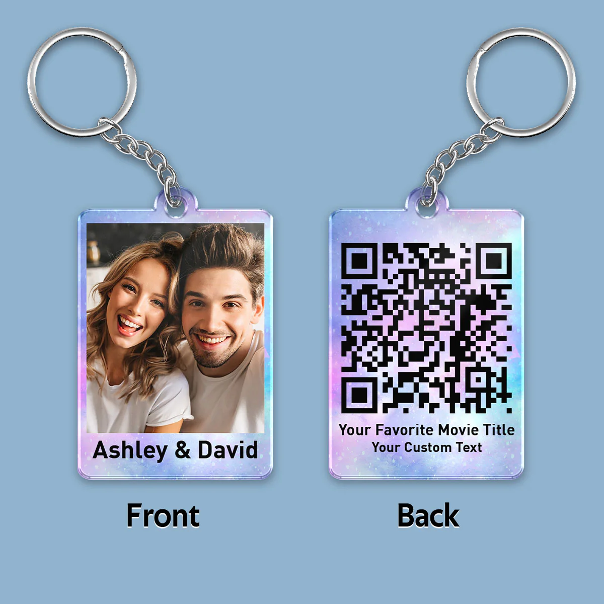 Family Couple Best Friends Photo Custom Message Scannable QR Code Personalized Acrylic Keychain - Image 2