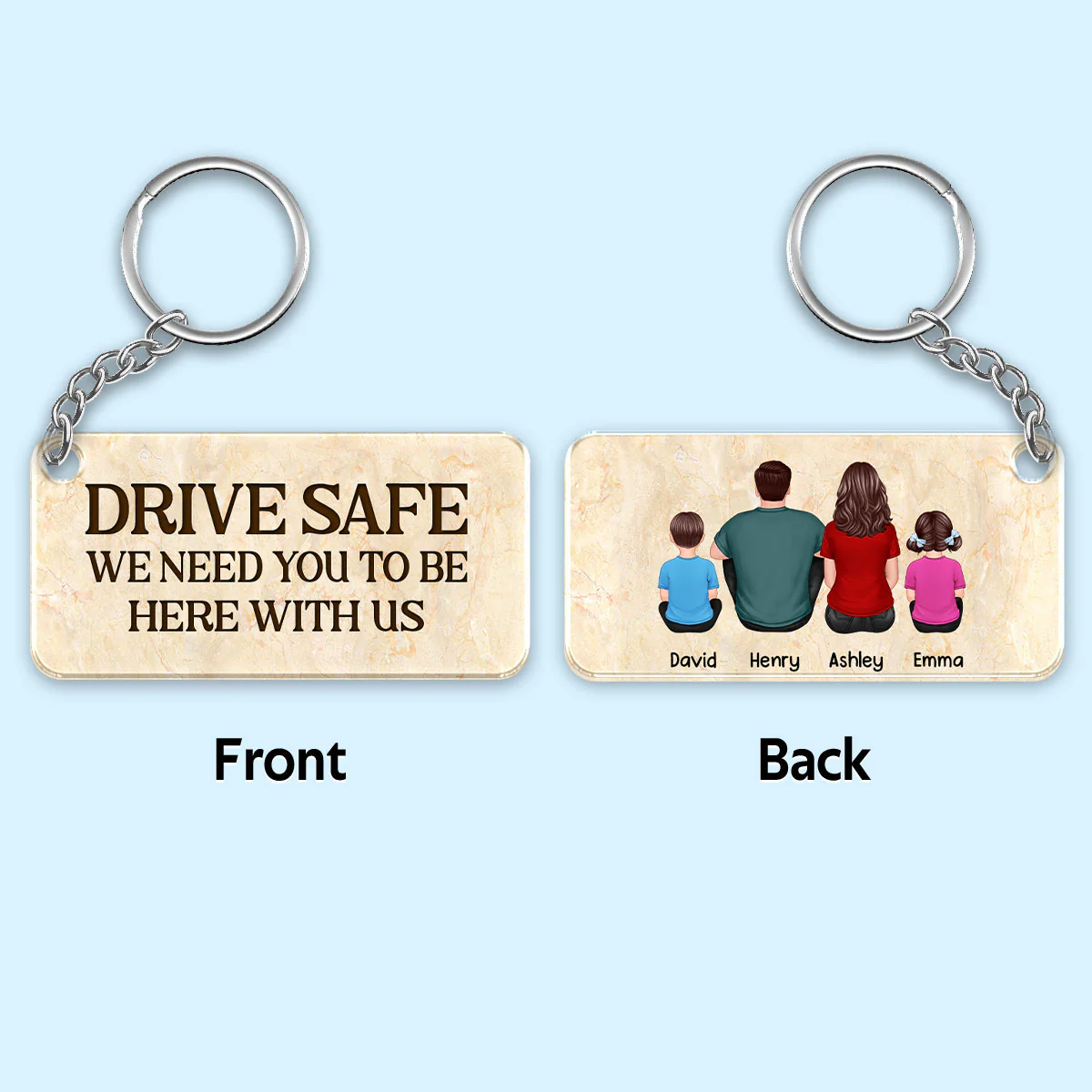 Family Couple Kid Dog Cat Sitting Back View Personalized Acrylic Keychain