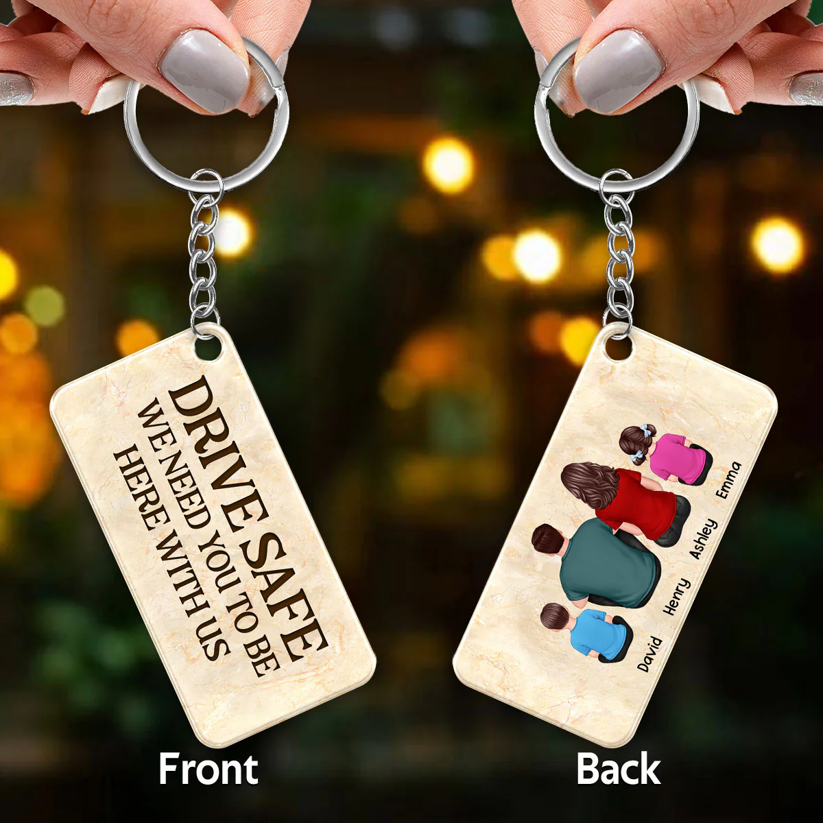Family Couple Kid Dog Cat Sitting Back View Personalized Acrylic Keychain - Image 3