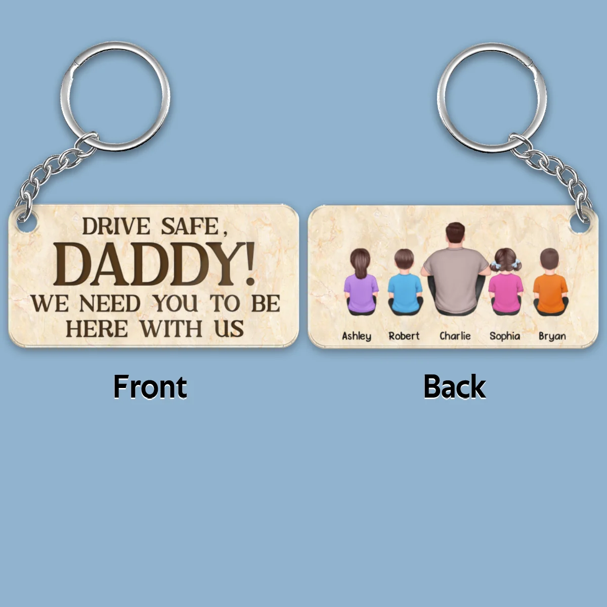 Family Couple Kid Dog Cat Sitting Back View Personalized Acrylic Keychain - Image 4
