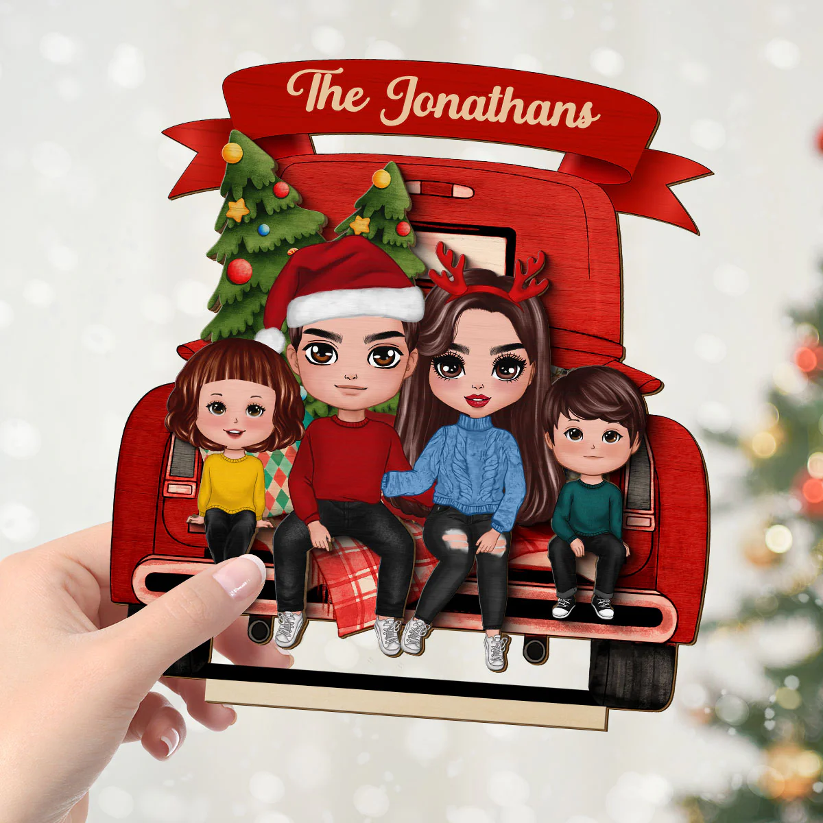 Family Couple On Christmas Truck Personalized Standing Wooden Plaque - Image 4