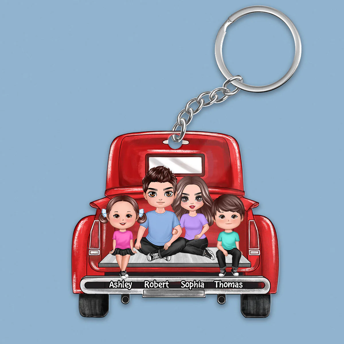 Family Couple On Truck Personalized Acrylic Keychain - Gift For Family - Image 2