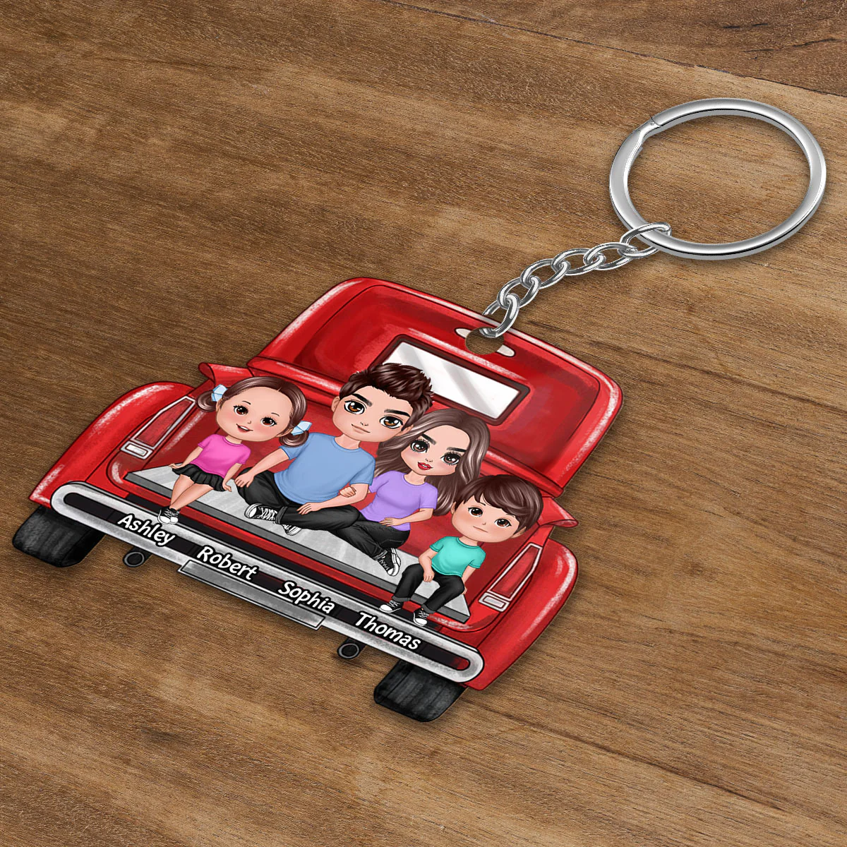 Family Couple On Truck Personalized Acrylic Keychain - Gift For Family - Image 3