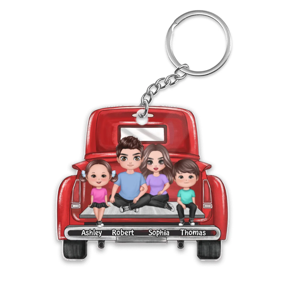 Family Couple On Truck Personalized Acrylic Keychain - Gift For Family - Image 4