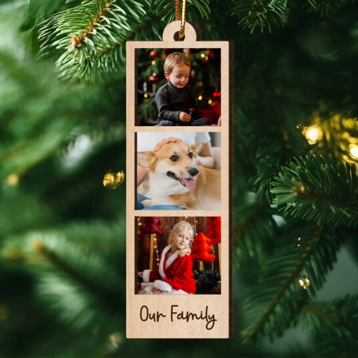 Family Couple Sisters Besties Photo Strip Ornament, Personalized Photo Strip Christmas Ornament, 2-Layered Wooden Ornament - Image 10