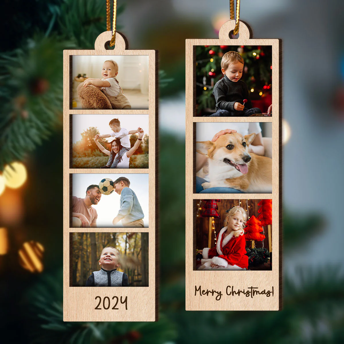 Family Couple Sisters Besties Photo Strip Ornament, Personalized Photo Strip Christmas Ornament, 2-Layered Wooden Ornament - Image 2