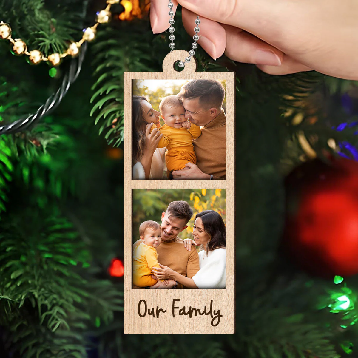 Family Couple Sisters Besties Photo Strip Ornament, Personalized Photo Strip Christmas Ornament, 2-Layered Wooden Ornament - Image 5