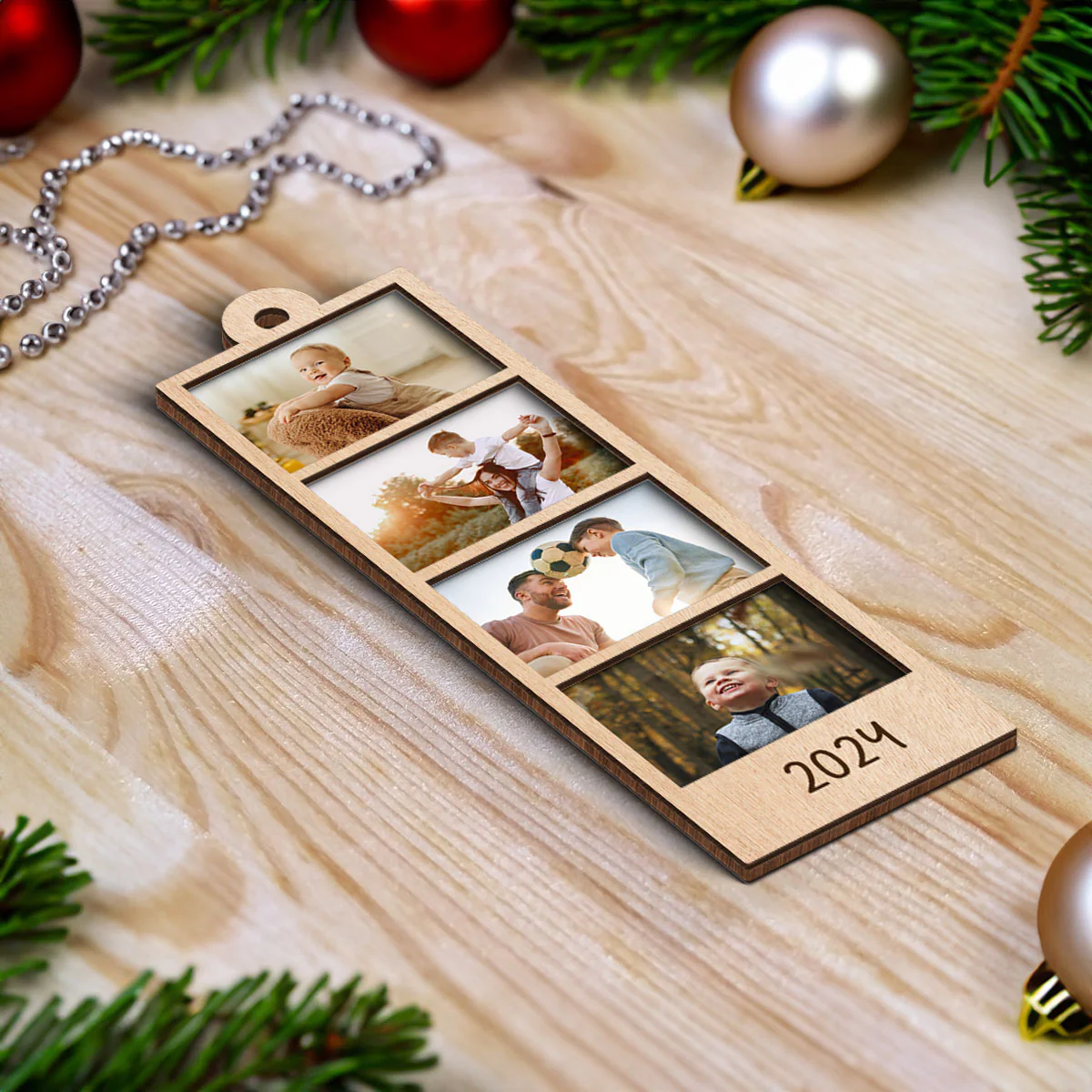Family Couple Sisters Besties Photo Strip Ornament, Personalized Photo Strip Christmas Ornament, 2-Layered Wooden Ornament - Image 6
