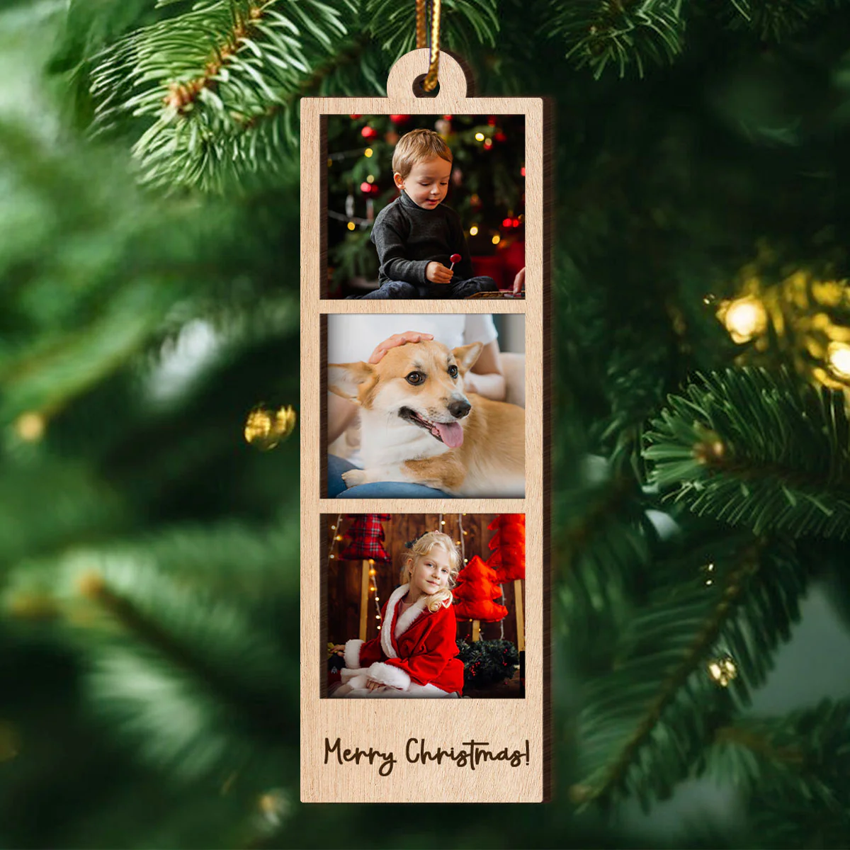 Family Couple Sisters Besties Photo Strip Ornament, Personalized Photo Strip Christmas Ornament, 2-Layered Wooden Ornament - Image 7