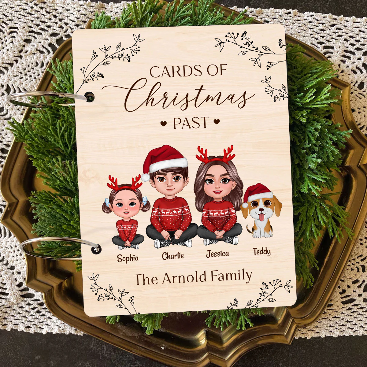 Family Crossed Legs Christmas Card Storage Personalized Christmas Card Keeper