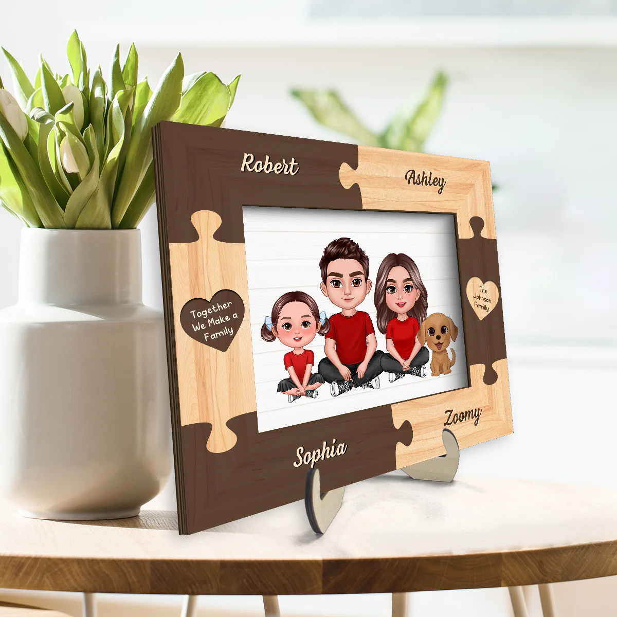 Family Crossed Legs Puzzle Frame Personalized 2-layer Wooden plaque - Image 3