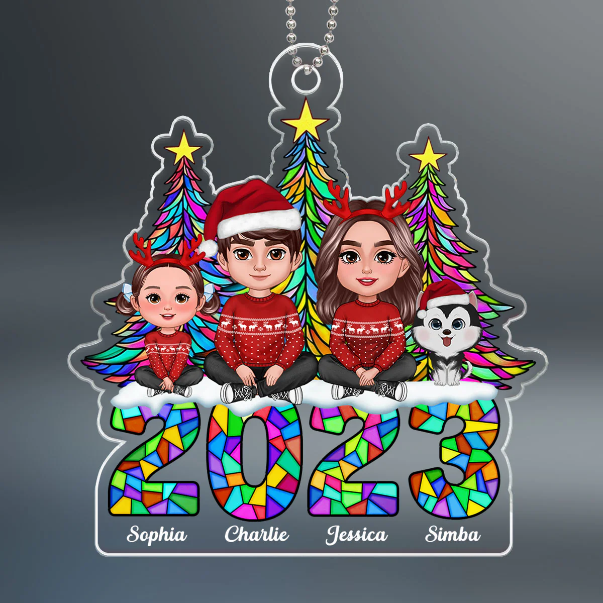 Family Crossed Legs Stained Glass Christmas Tree Personalized Acrylic Ornament - Image 2