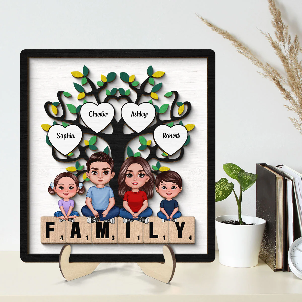 Family Crossed  Legs Under Tree On Text Personalized 2-layer Wooden Plaque - Image 2