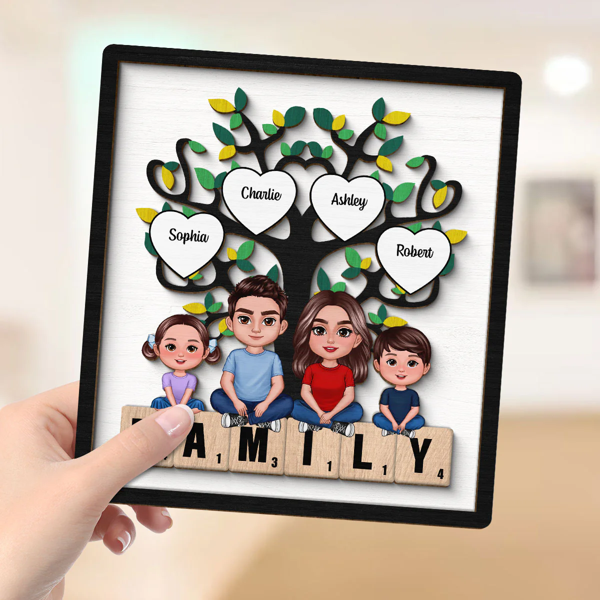 Family Crossed  Legs Under Tree On Text Personalized 2-layer Wooden Plaque - Image 4