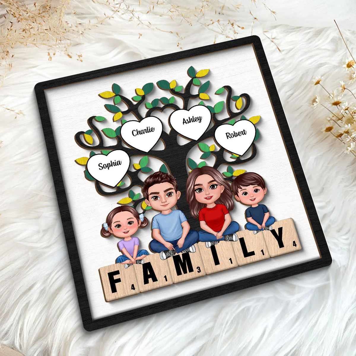 Family Crossed  Legs Under Tree On Text Personalized 2-layer Wooden Plaque - Image 5
