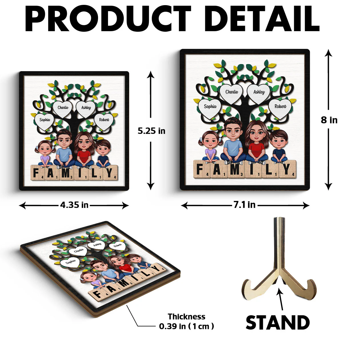 Family Crossed  Legs Under Tree On Text Personalized 2-layer Wooden Plaque - Image 6