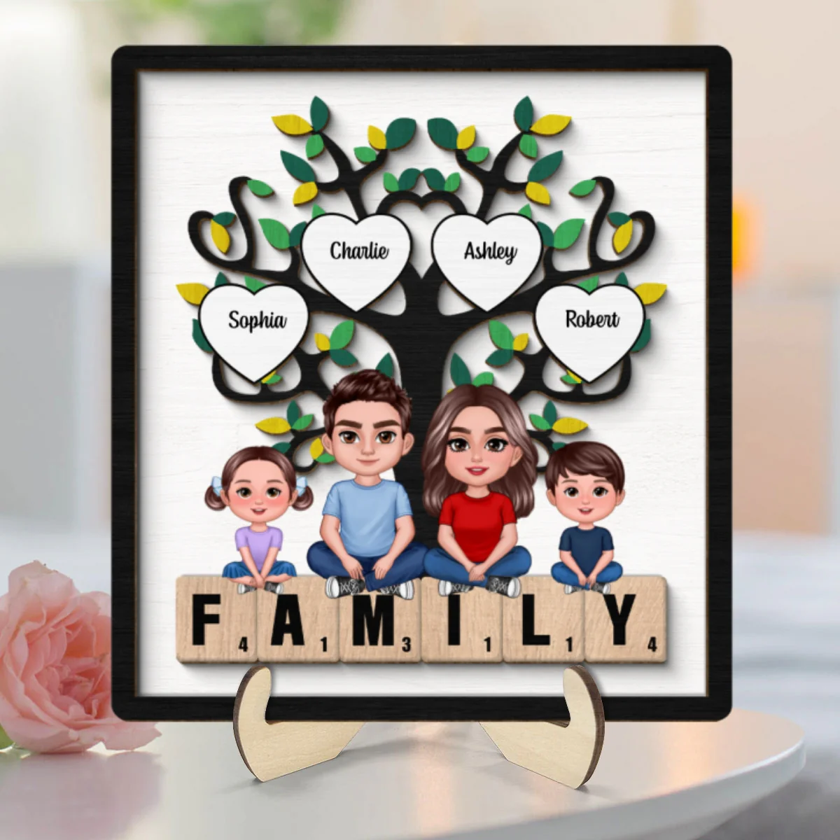 Family Crossed  Legs Under Tree On Text Personalized 2-layer Wooden Plaque - Image 8