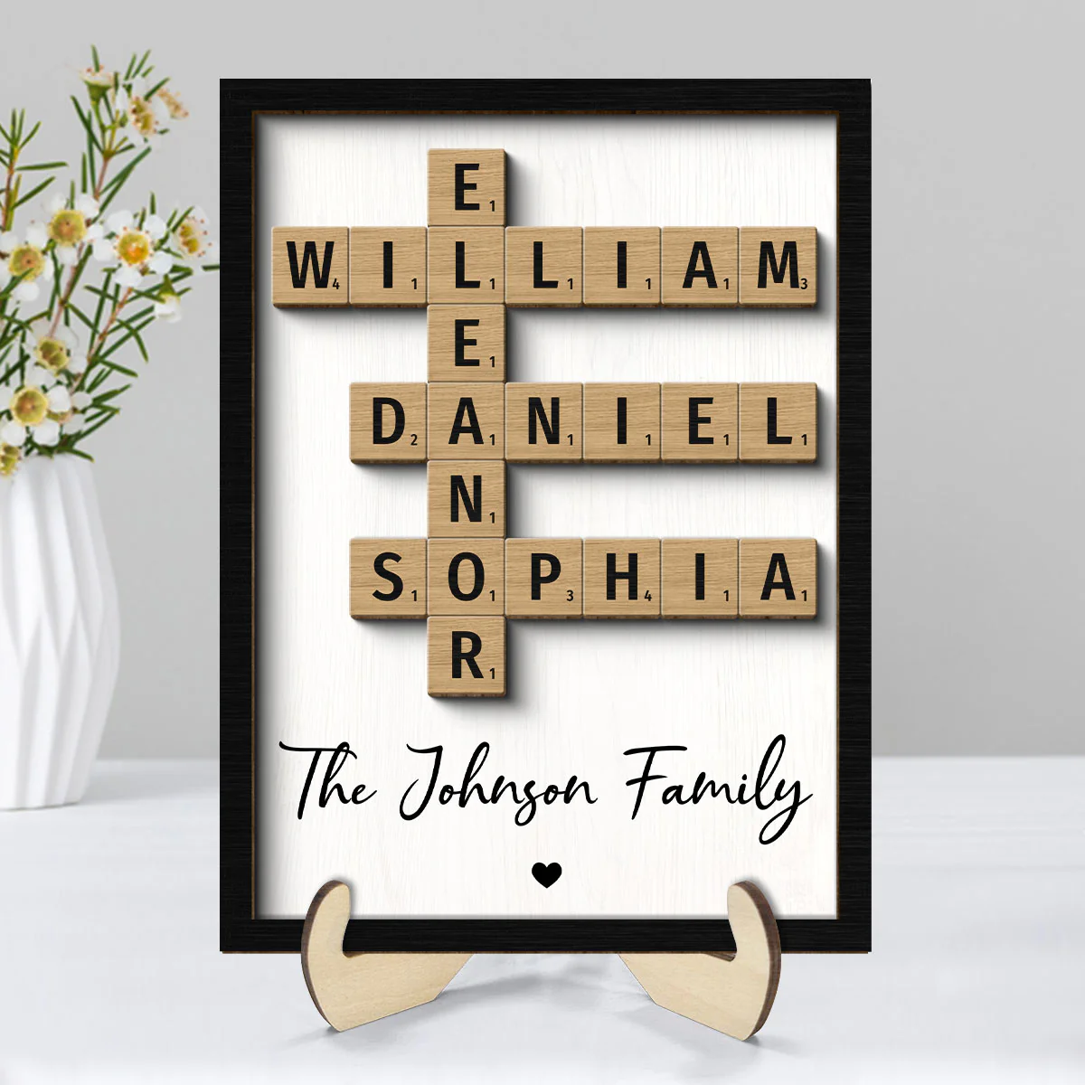 Family Crossword Art - Created In A Moment, Treasured Forever - Personalized 2-Layered Wooden Plaque
