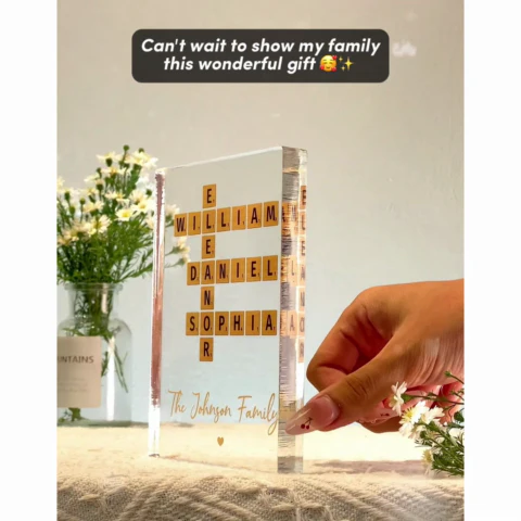 Family Crossword Art Created In A Moment, Treasured Forever - Personalized Acrylic Block Plaque - Image 2