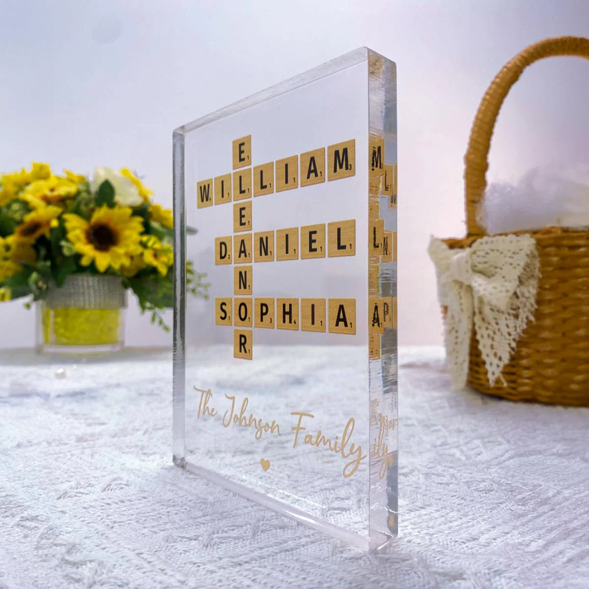 Family Crossword Art Created In A Moment, Treasured Forever - Personalized Acrylic Block Plaque - Image 3
