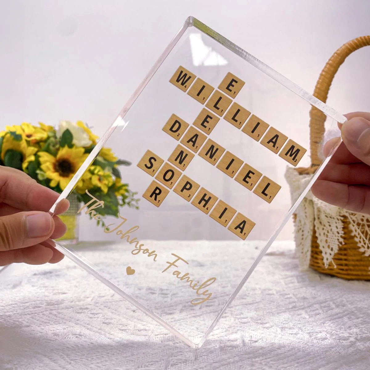 Family Crossword Art Created In A Moment, Treasured Forever - Personalized Acrylic Block Plaque - Image 4