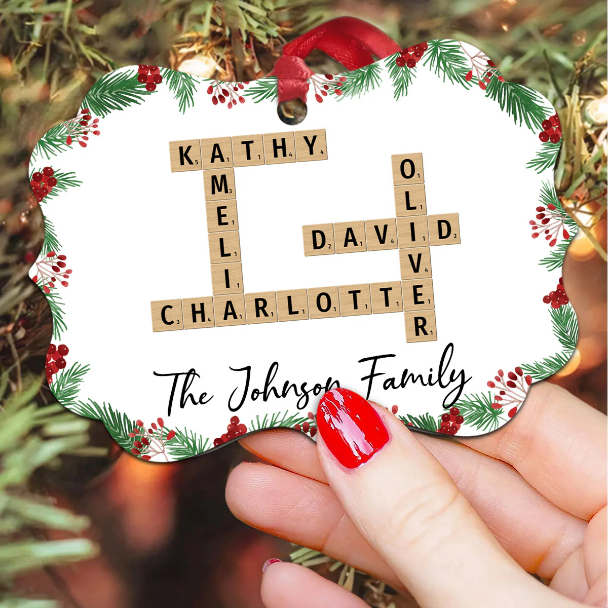 Family Crossword Art - Created In A Moment, Treasured Forever Personalized Aluminum Ornament - Image 5