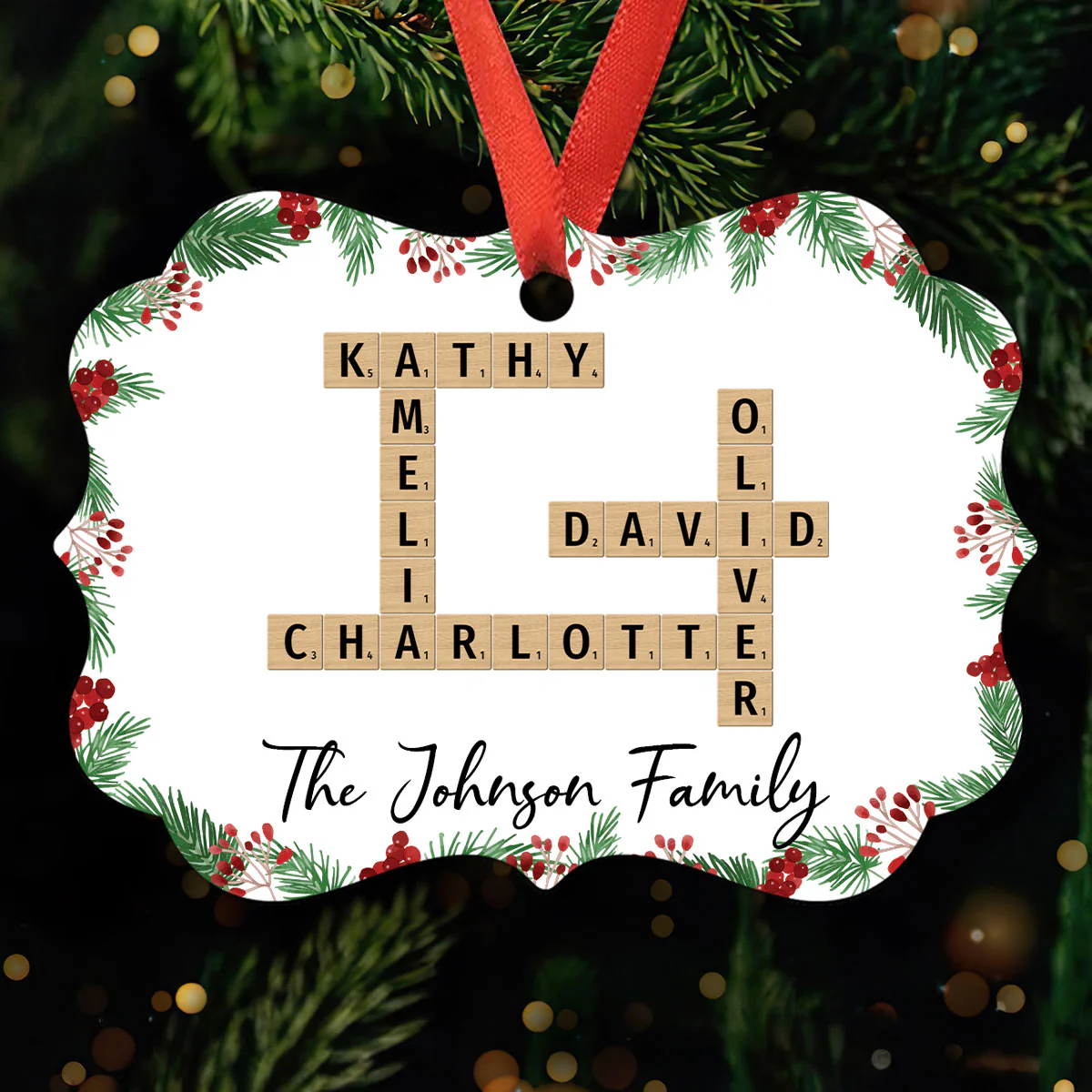 Family Crossword Art - Created In A Moment, Treasured Forever Personalized Aluminum Ornament - Image 6