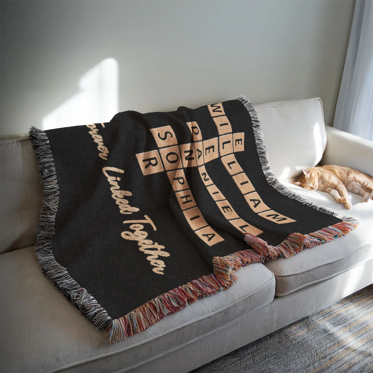 Family Crossword Art - Created In A Moment, Treasured Forever Personalized Tapestry Woven Blanket - Image 2