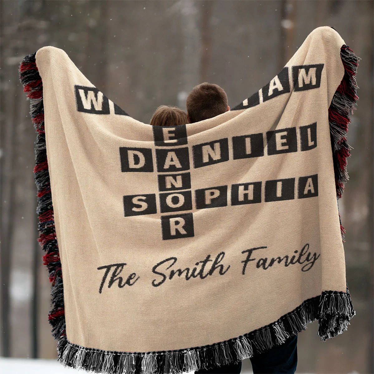 Family Crossword Art - Created In A Moment, Treasured Forever Personalized Tapestry Woven Blanket - Image 5
