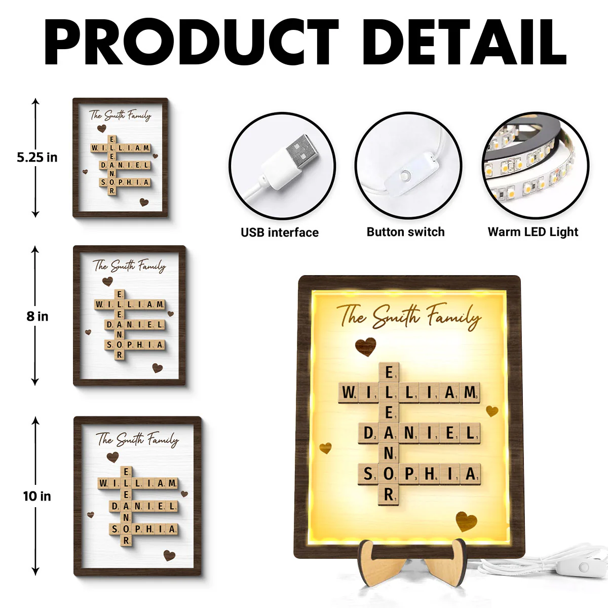 Family Crossword Art - Created In A Moment, Treasured Forever Personalized 2-Layer Wooden Plaque With LED, Gift for Mother's Day - Image 7