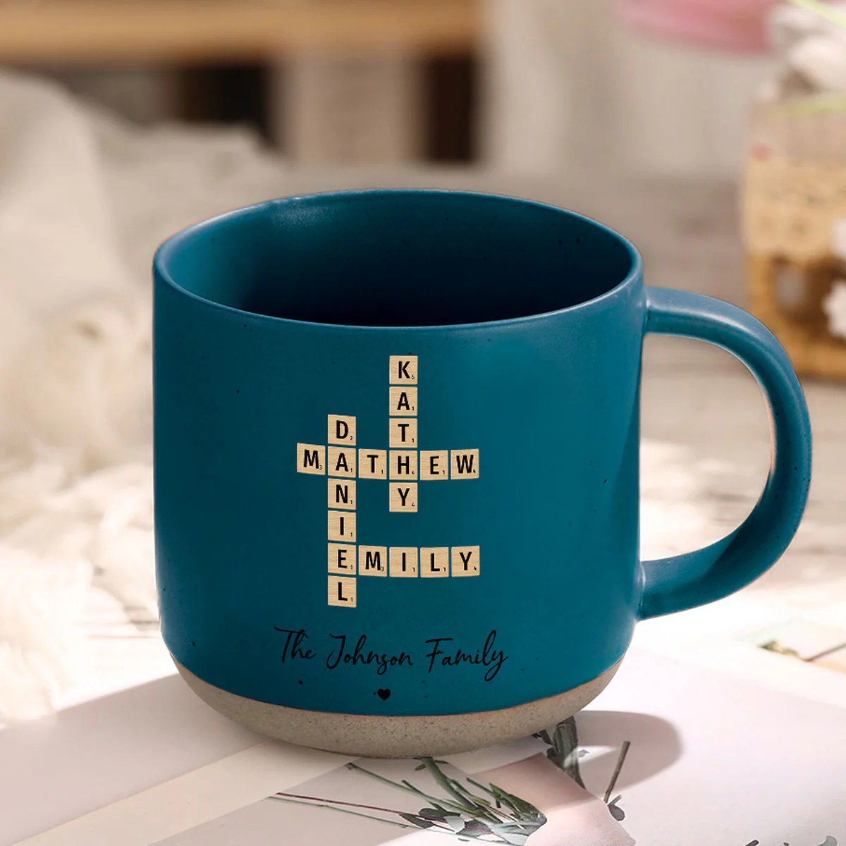 Family Crossword Art Personalized Pottery Mug, Unique Gift For Siblings, For Family - Image 2