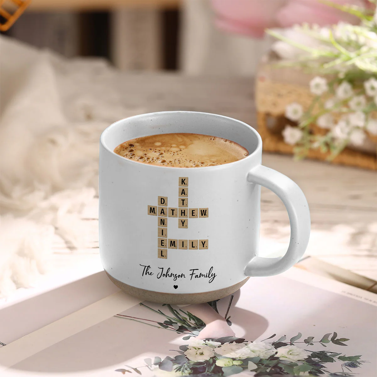 Family Crossword Art Personalized Pottery Mug, Unique Gift For Siblings, For Family - Image 3