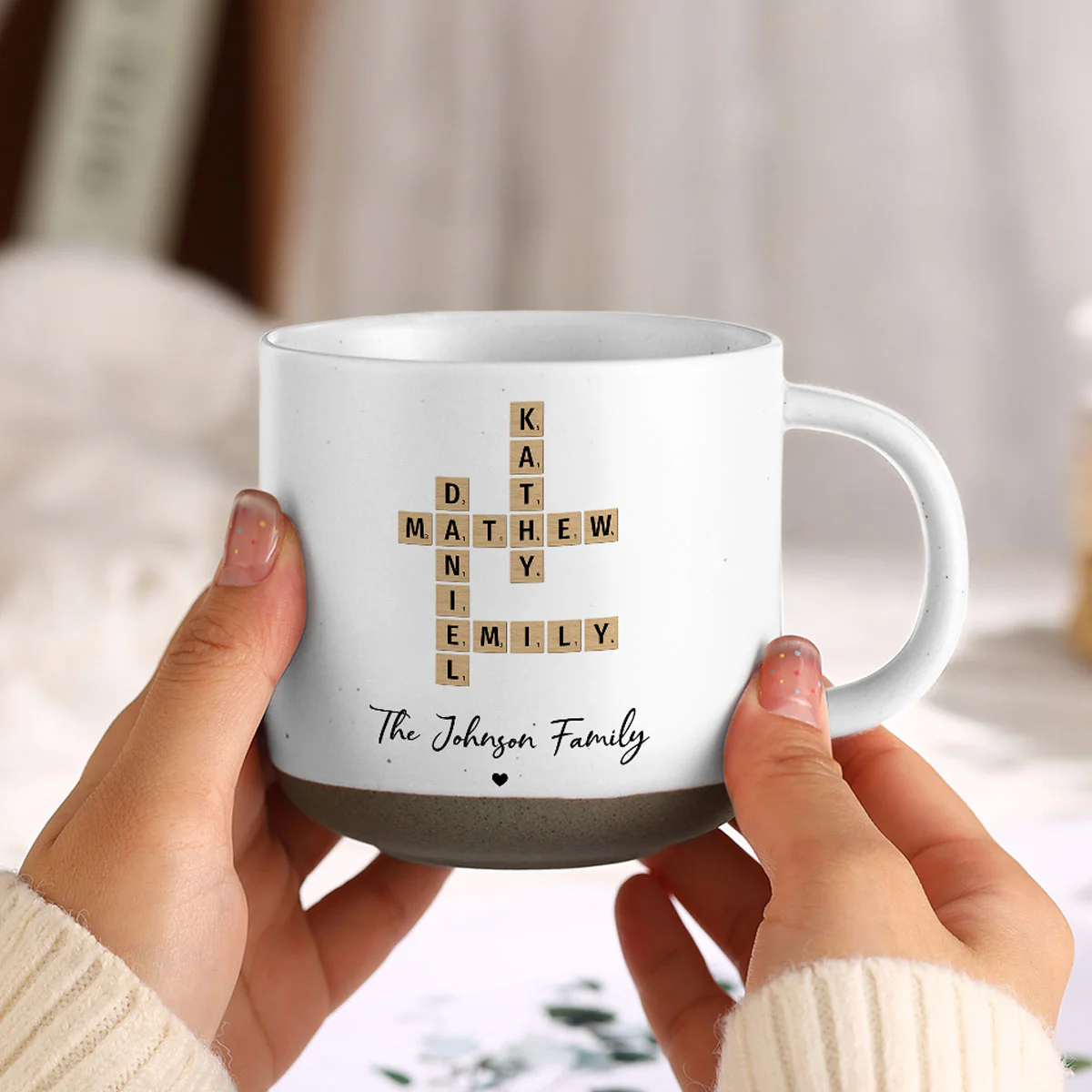 Family Crossword Art Personalized Pottery Mug, Unique Gift For Siblings, For Family - Image 4