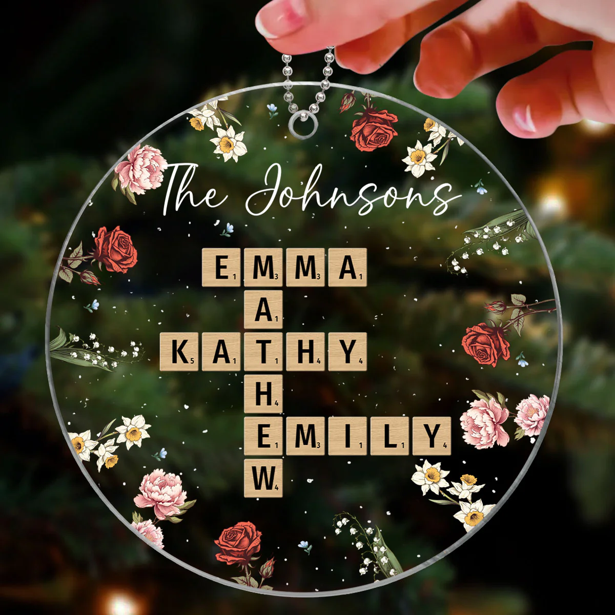 Family Crossword Puzzle Art Birth Month Flower Personalized Acrylic Ornament - Image 3