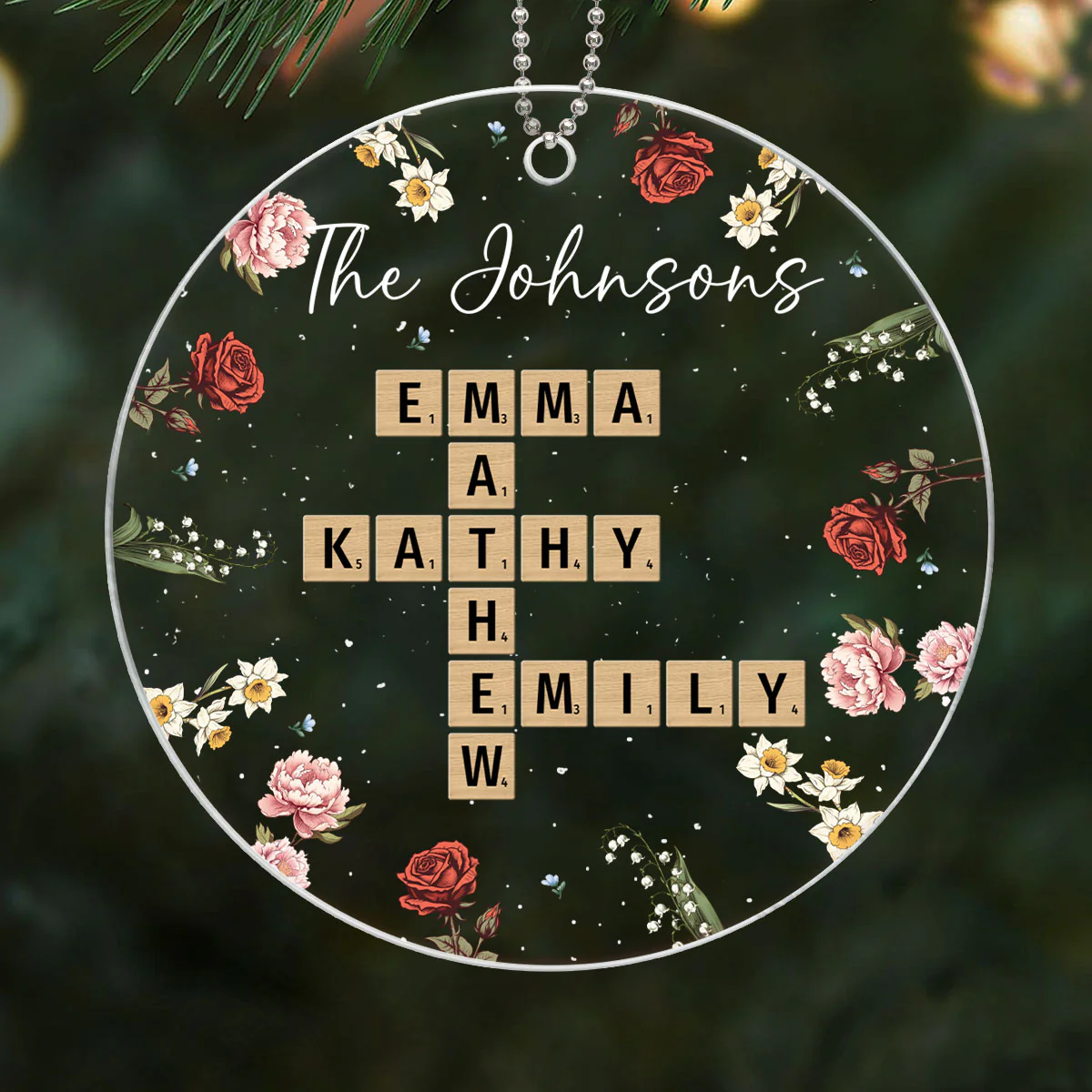 Family Crossword Puzzle Art Birth Month Flower Personalized Acrylic Ornament - Image 5