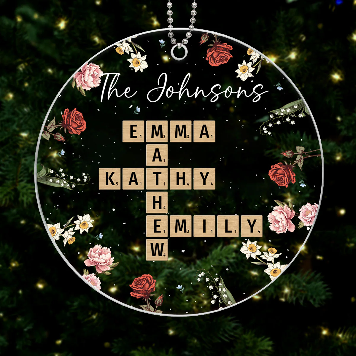 Family Crossword Puzzle Art Birth Month Flower Personalized Acrylic Ornament - Image 6