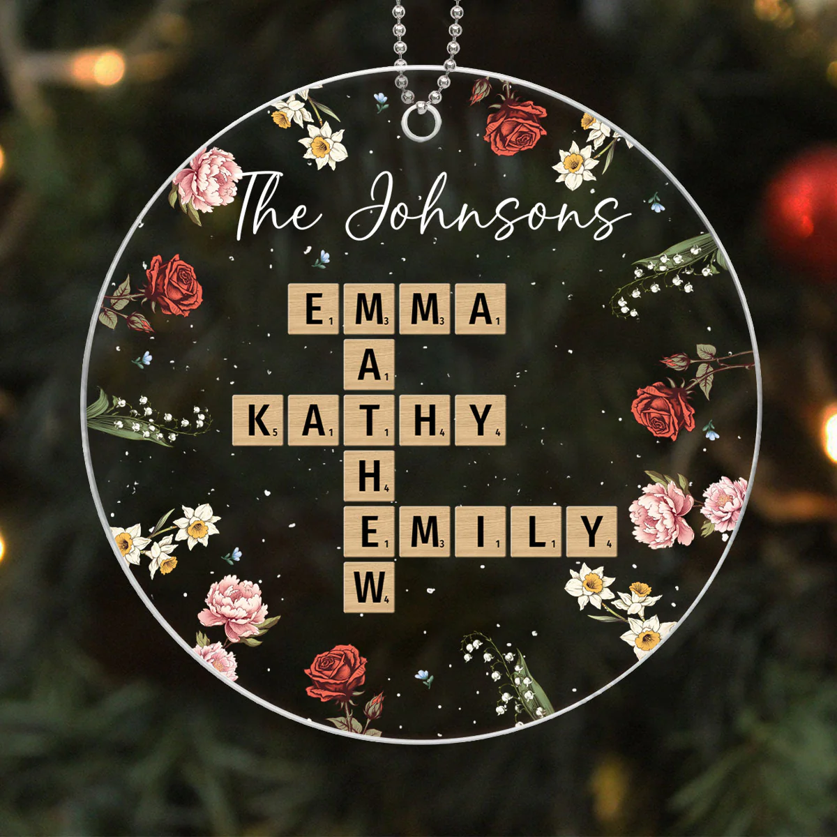 Family Crossword Puzzle Art Birth Month Flower Personalized Acrylic Ornament - Image 7