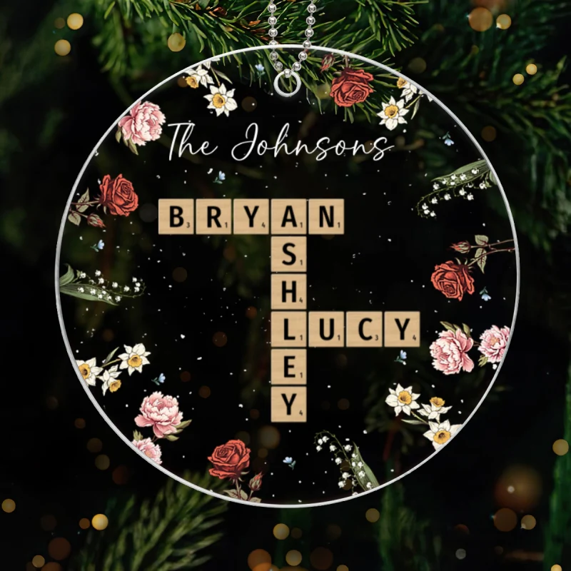 Family Crossword Puzzle Art Birth Month Flower Personalized Acrylic Ornament - Image 9