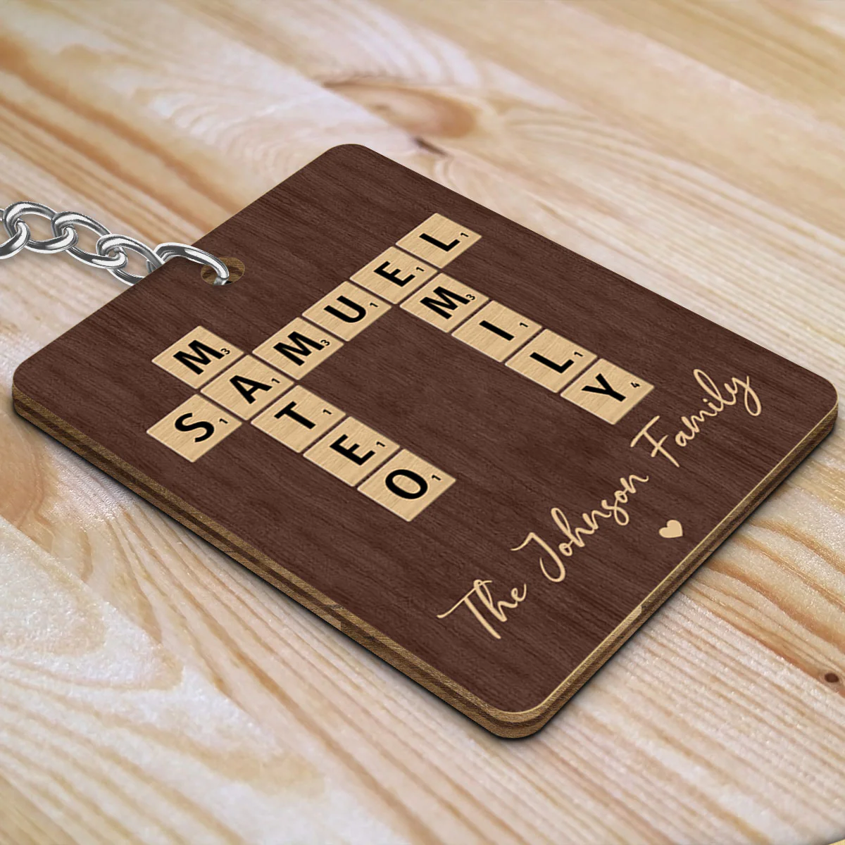 Family Crossword Puzzle Art Created In A Moment, Treasured Forever Personalized Wooden Keychain - Image 3