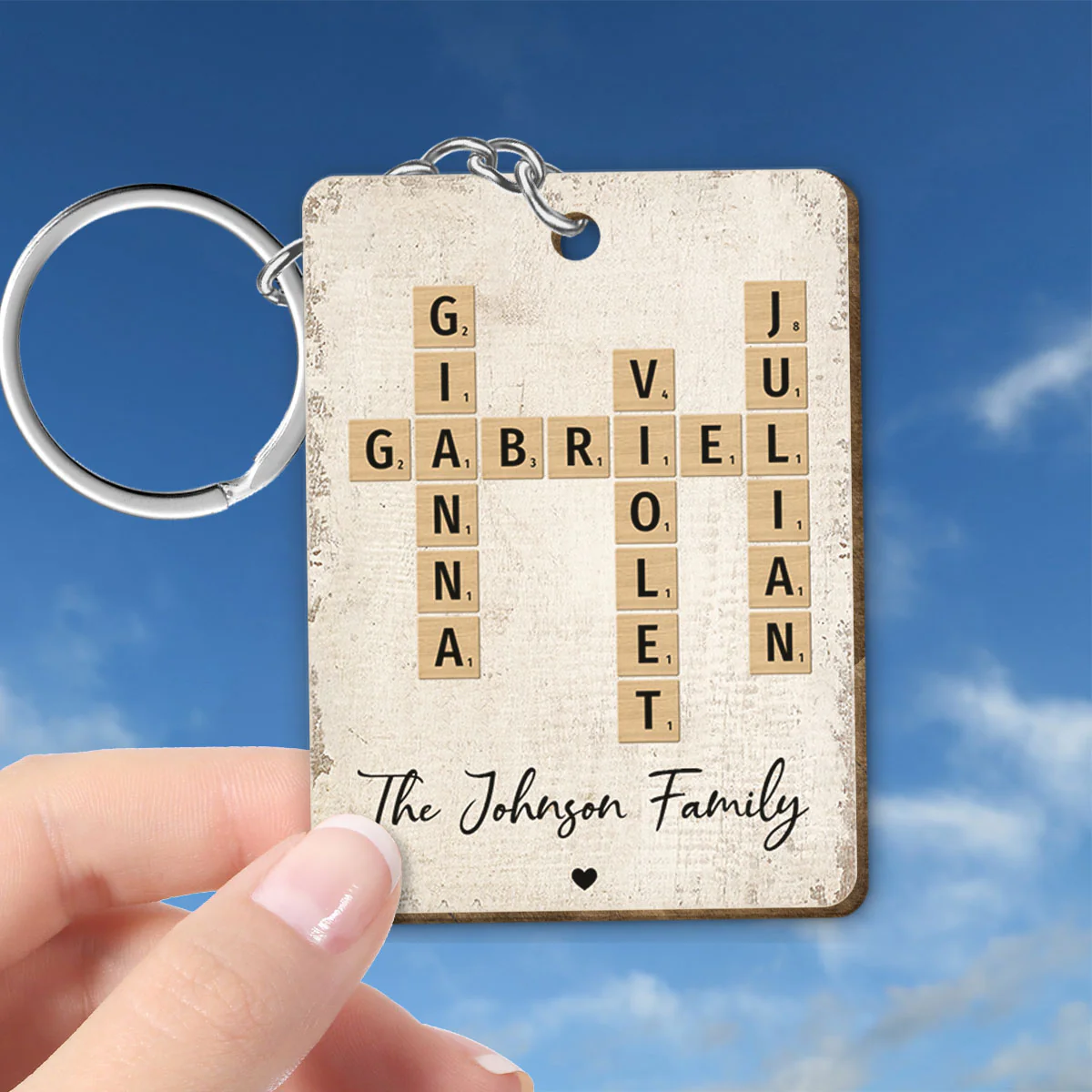 Family Crossword Puzzle Art Created In A Moment, Treasured Forever Personalized Wooden Keychain - Image 4