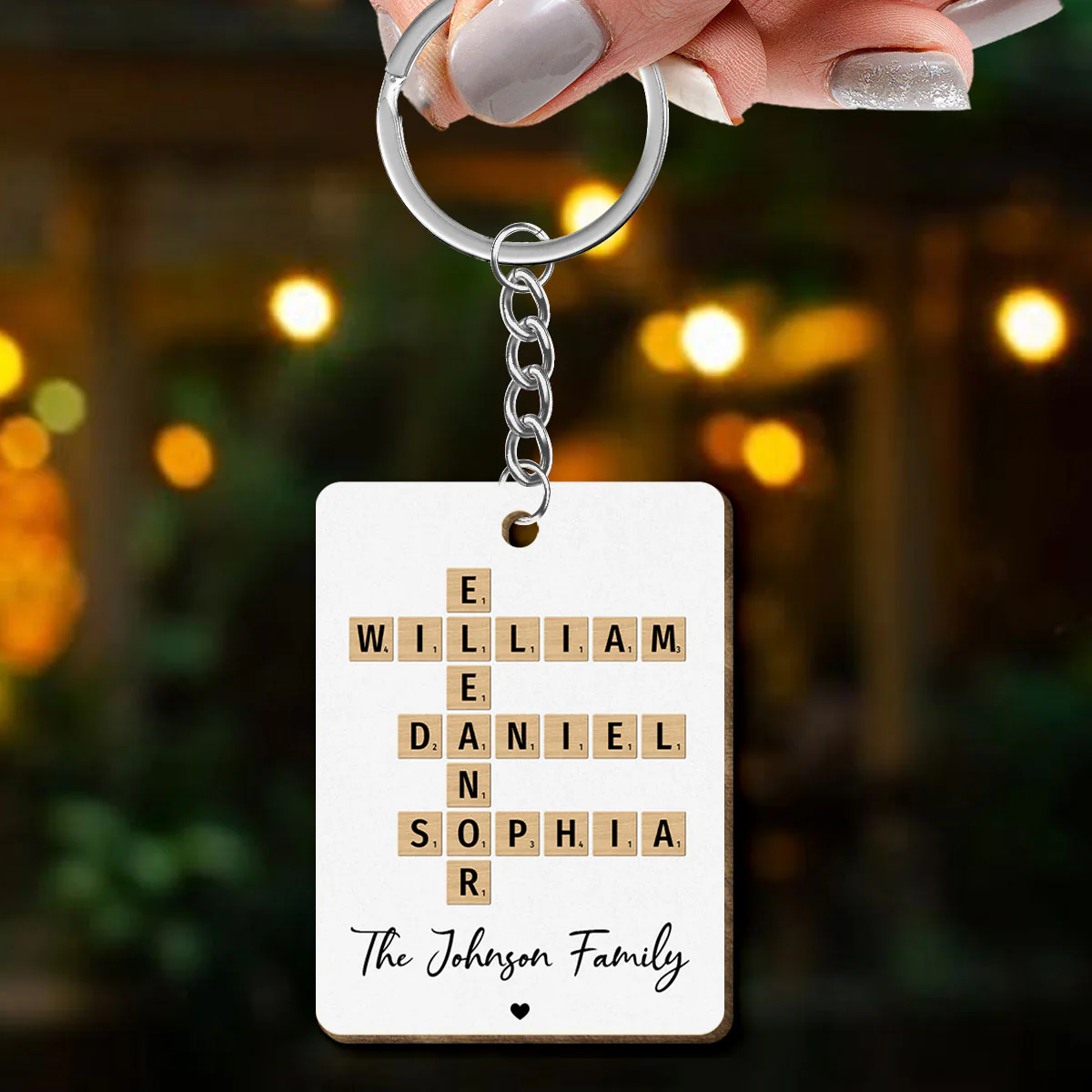 Family Crossword Puzzle Art Created In A Moment, Treasured Forever Personalized Wooden Keychain - Image 5