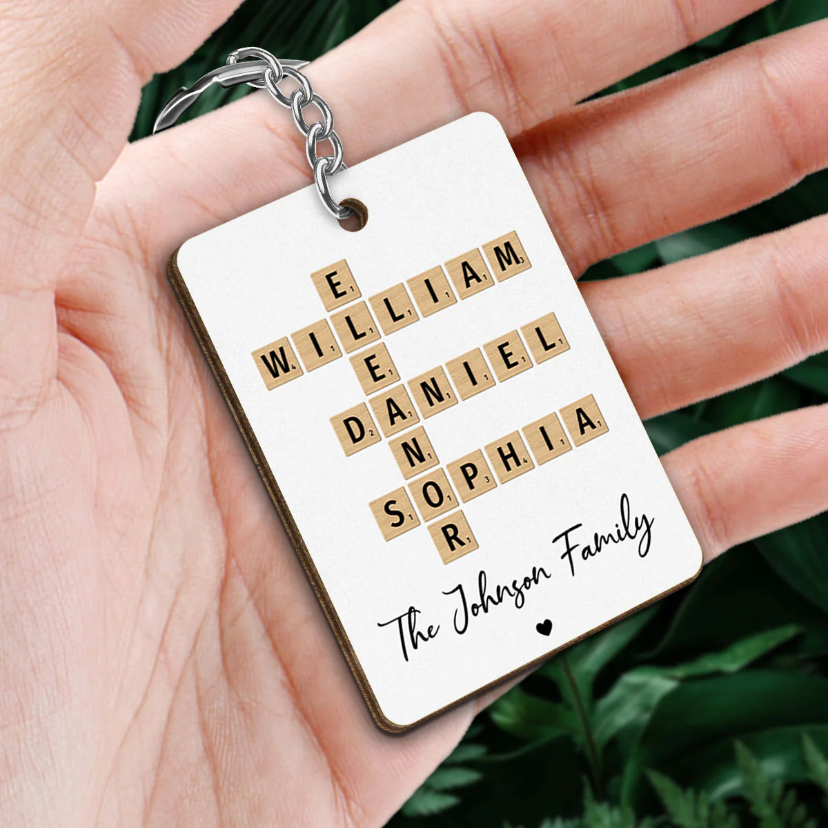 Family Crossword Puzzle Art Created In A Moment, Treasured Forever Personalized Wooden Keychain - Image 6
