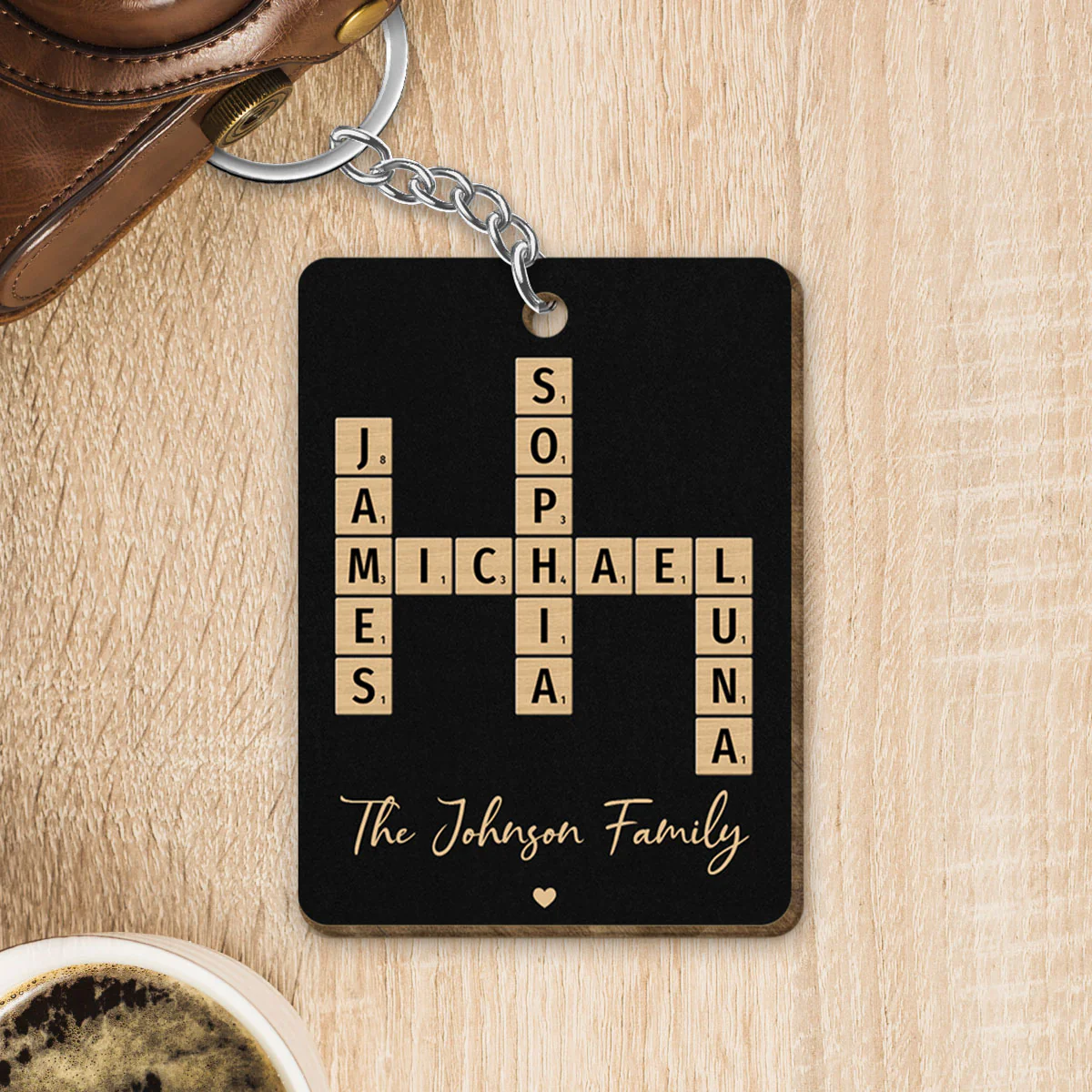 Family Crossword Puzzle Art Created In A Moment, Treasured Forever Personalized Wooden Keychain - Image 7