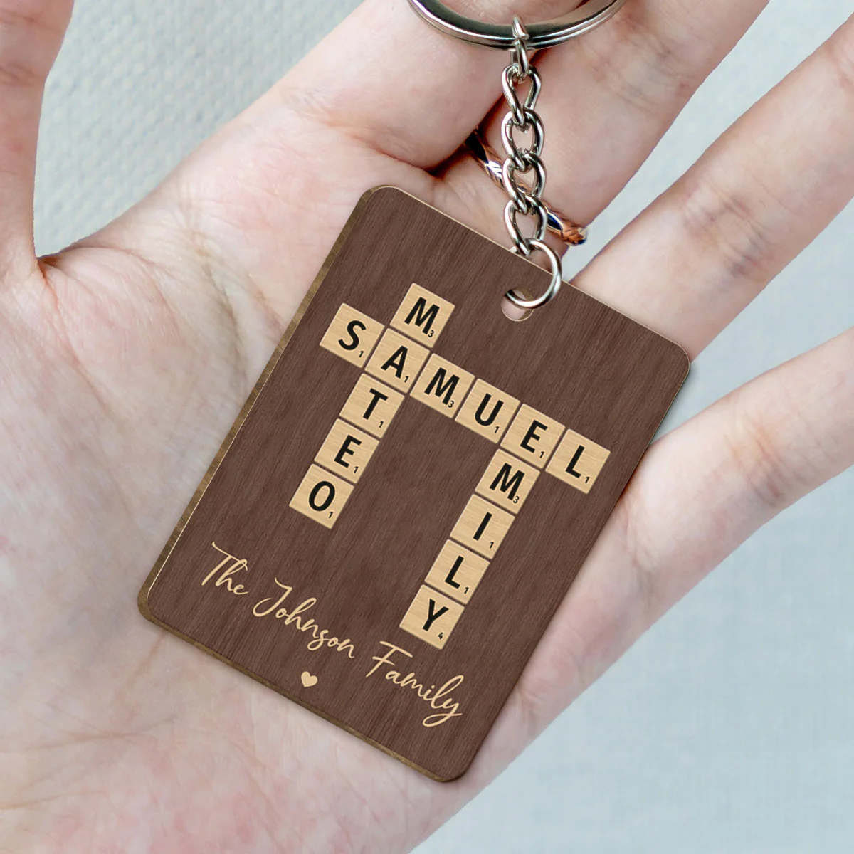 Family Crossword Puzzle Art Created In A Moment, Treasured Forever Personalized Wooden Keychain - Image 8