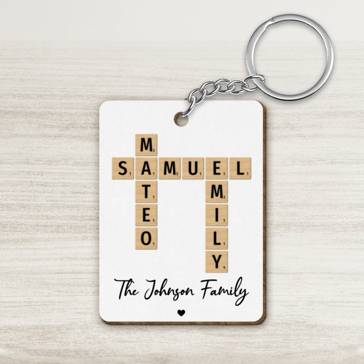 Family Crossword Puzzle Art Created In A Moment, Treasured Forever Personalized Wooden Keychain - Image 9