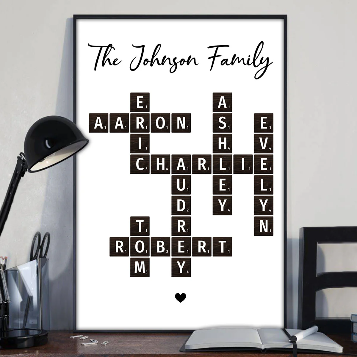 Family Crossword Puzzle Art Dark Tiles Treasure Forever Personalized Poster - Image 4