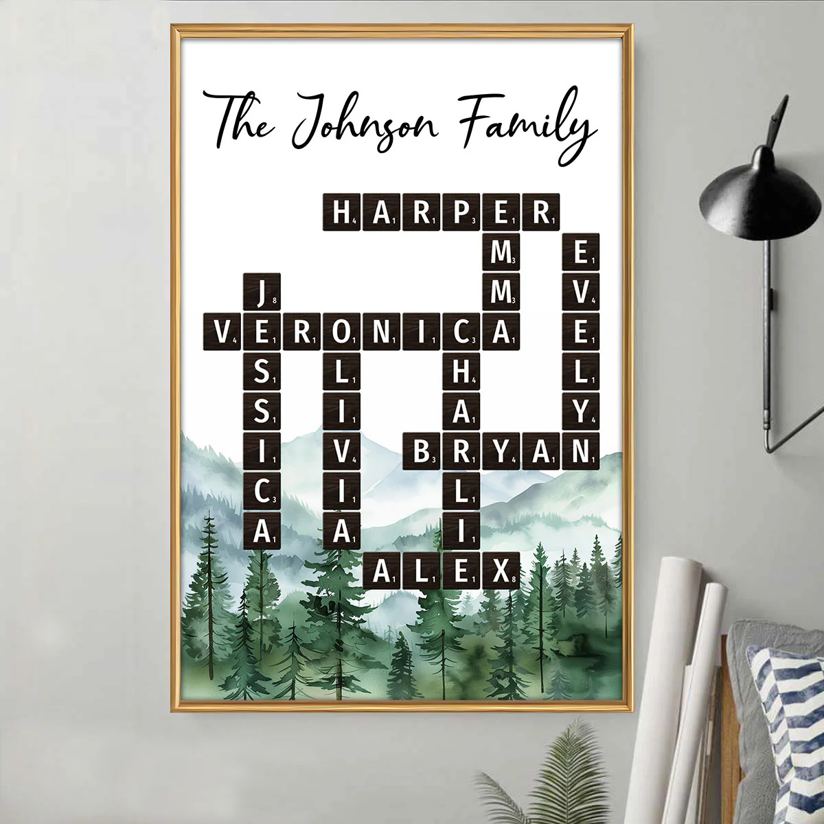 Family Crossword Puzzle Art Dark Tiles Treasure Forever Personalized Poster - Image 5