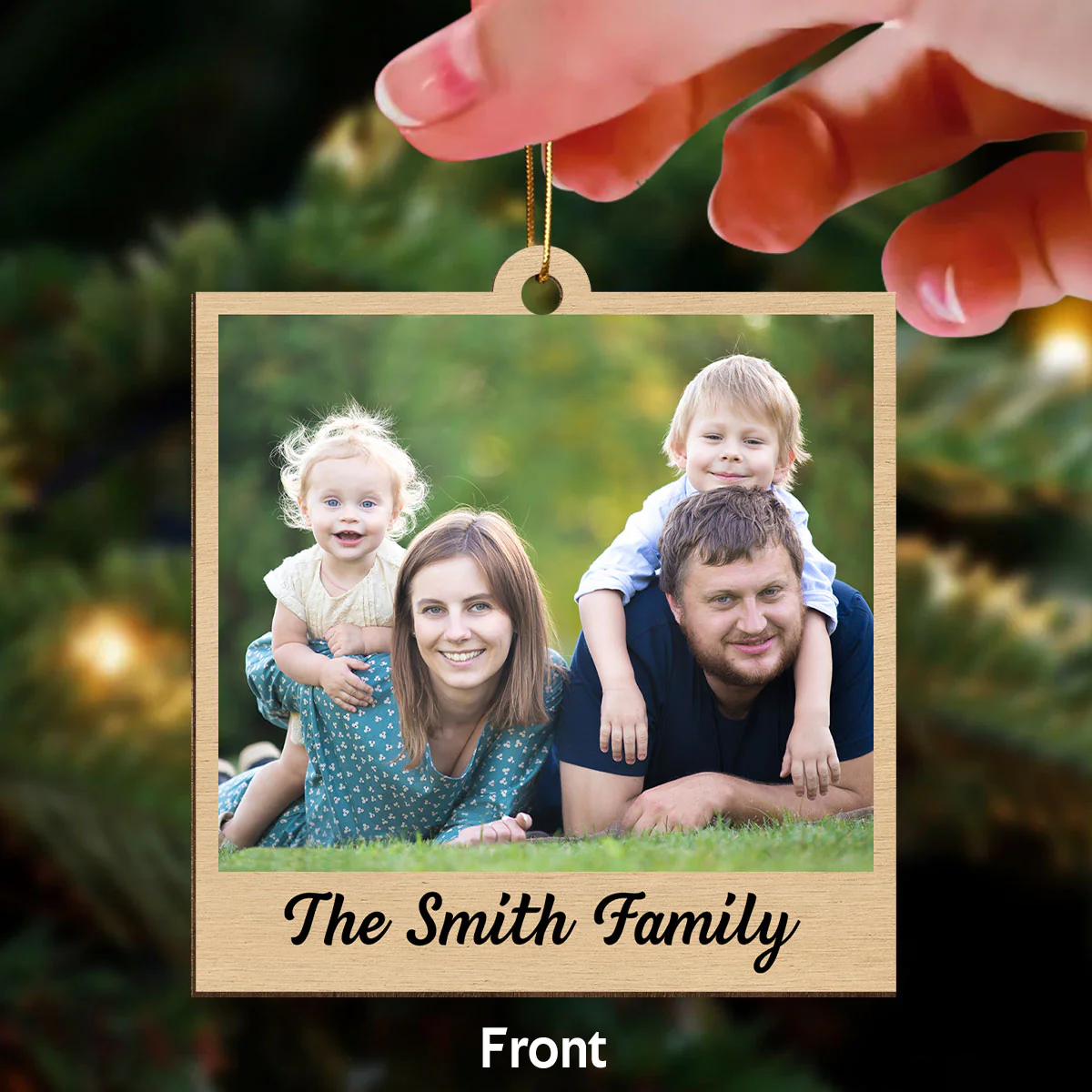 Family Crossword Puzzle Art Photo Inserted Personalized Double Sided Wooden Ornament - Image 2