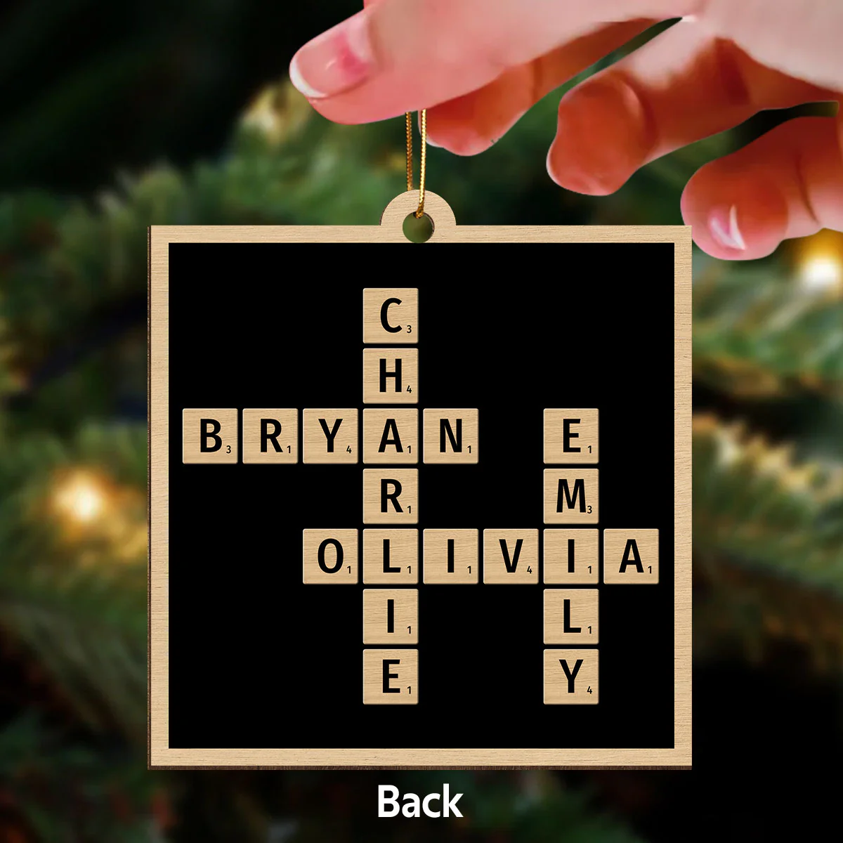 Family Crossword Puzzle Art Photo Inserted Personalized Double Sided Wooden Ornament - Image 3