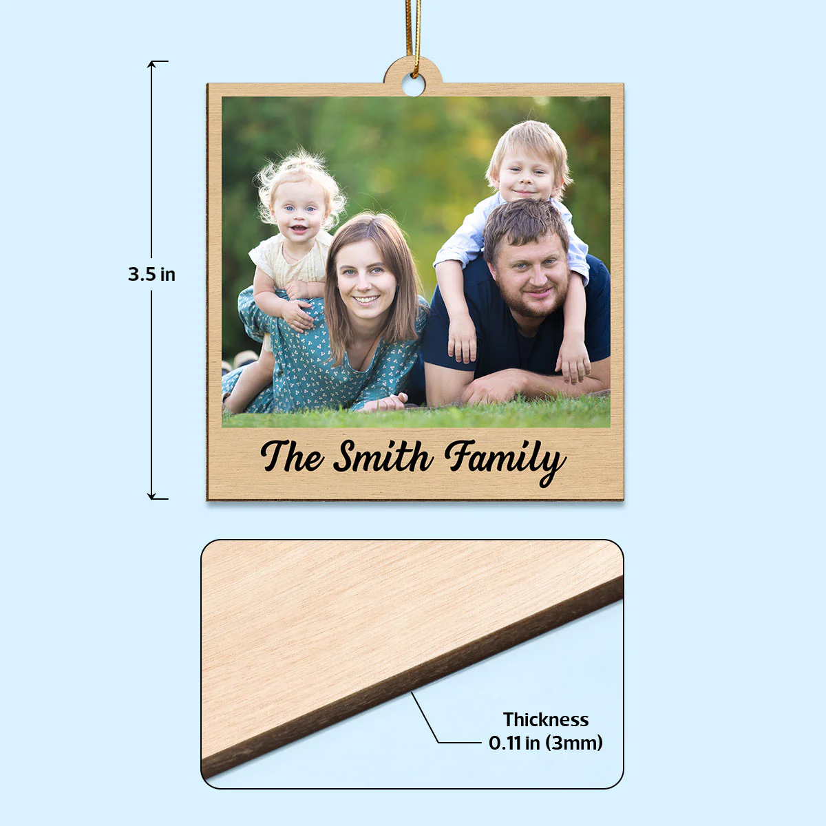 Family Crossword Puzzle Art Photo Inserted Personalized Double Sided Wooden Ornament - Image 4